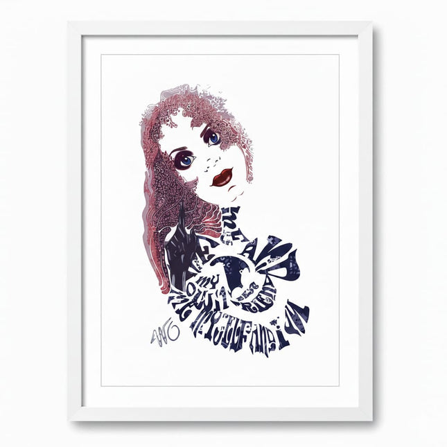 Affiche art contemporain femme Sasha Rebelle et magnétique, dessin original WO – présentation sous cadre blanc