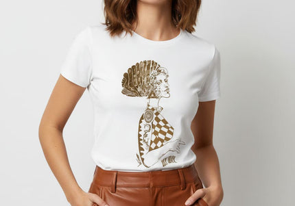 Détail impression artistique Louise Insoumise sans chichi sur t-shirt femme du dessinateur WO de Wostore