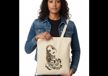 Femme portant tote bag Sasha Rebelle intemporelle - Sac fourre-tout artistique Wostore