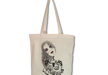 Détail motif graphique Sasha Rebelle et Élégante noir et blanc sur tote bag femme