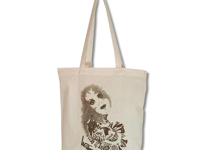 Détail graphique Sasha Rebelle et intemporelle sépia et beige sur tote bag