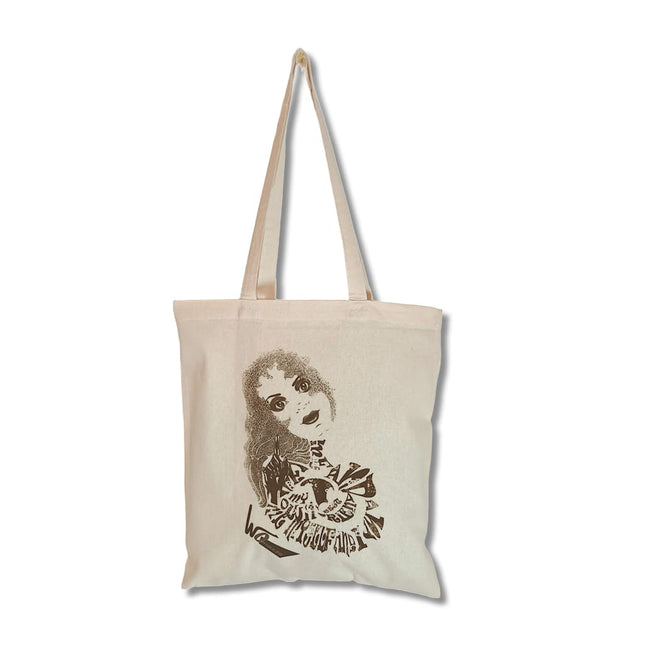 Détail graphique Sasha Rebelle et intemporelle sépia et beige sur tote bag
