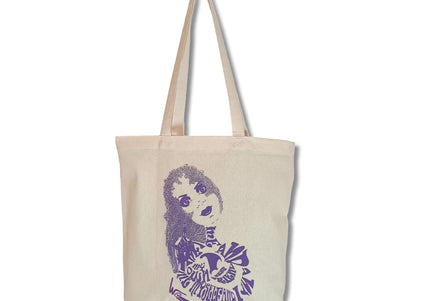 Détail motif graphique Sasha Rebelle indigo violet intense sur tote bag