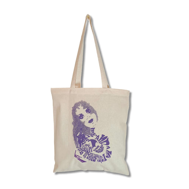 Détail motif graphique Sasha Rebelle indigo violet intense sur tote bag