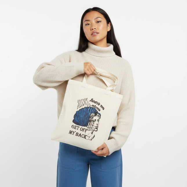 Tote bag femme imprimé Jade Profond silence - Design original WO - Sac fourre-tout coton avec portrait artistique bleu