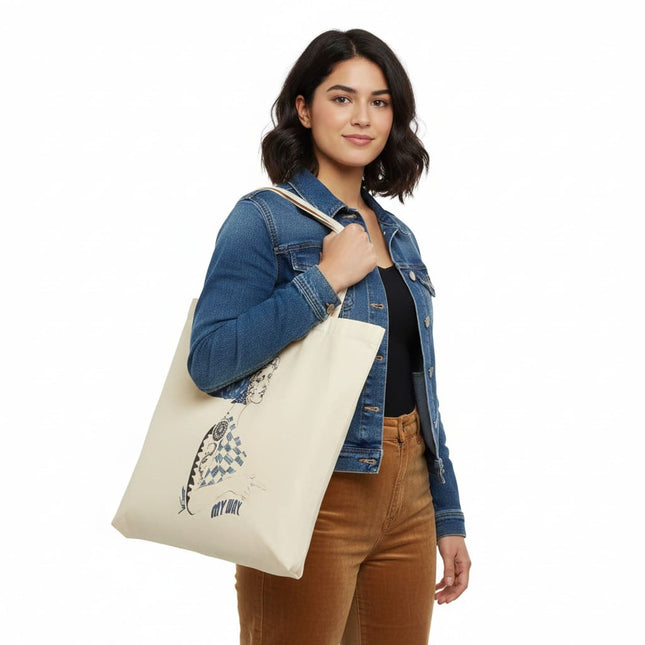 Tote bag femme imprimé Louise Insoumise abyssale bleu - Design WO