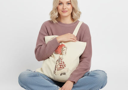 Tote bag femme imprimé Louise Insoumise éclatante jaune rouge- Design WO