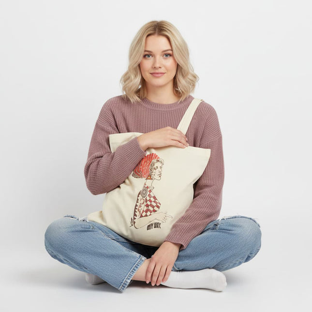 Tote bag femme imprimé Louise Insoumise éclatante jaune rouge- Design WO