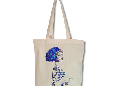 Détail motif  Louise Insoumise abyssale bleu sur tote bag femme
