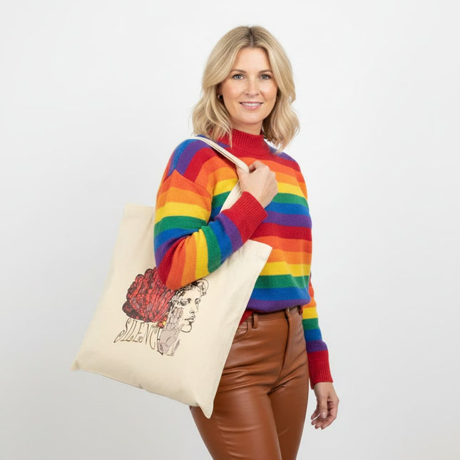 Femme portant tote bag Jade Silence vibrant - Sac fourre-tout artistique rose Wostore