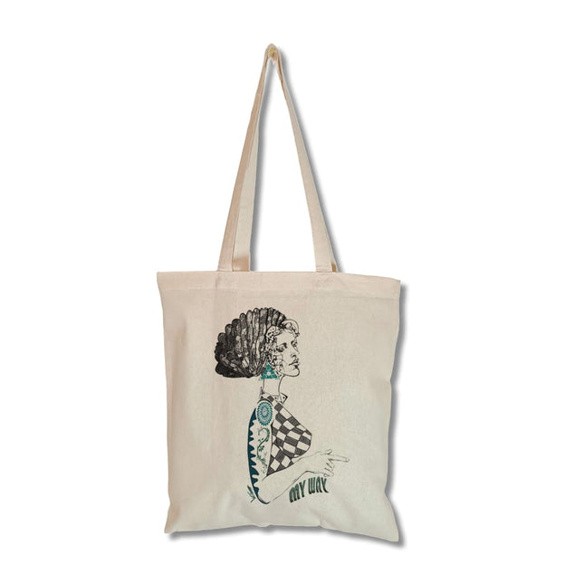 Tote bag Louise Insoumise boréale vue détails - Sac cabas design artistique WO