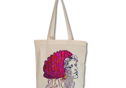 Sac fourre tout tissu Silence vibrant rose fuchsia - Design art WO