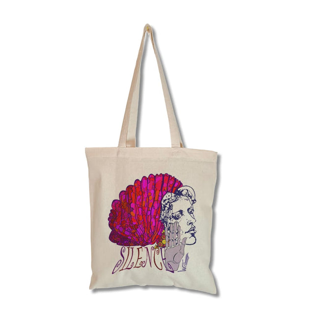 Sac fourre tout tissu Silence vibrant rose fuchsia - Design art WO