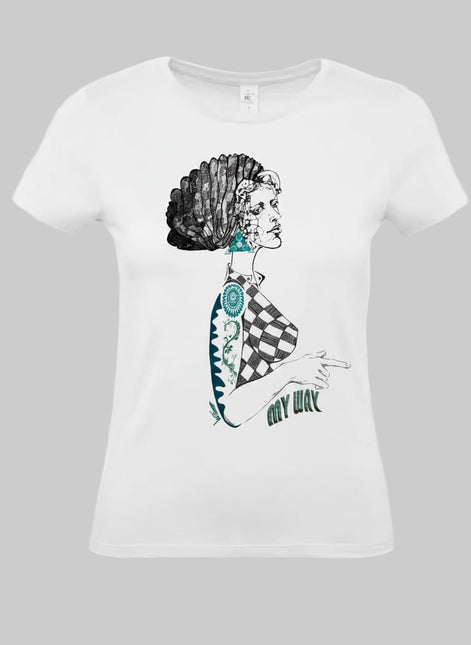 Tee-shirt femme Louise Insoumise Boréale, illustration WO – détail imprimé graphique