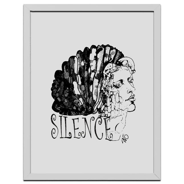 Affiche originale femme Jade Silence affirmé noir et cadre blanc - Art contemporain WO