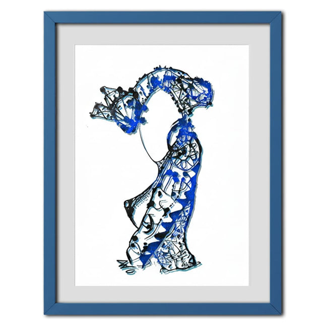 Affiche pop art Nox l'empreinte fluide bleu aqua - Dessin contemporain WO