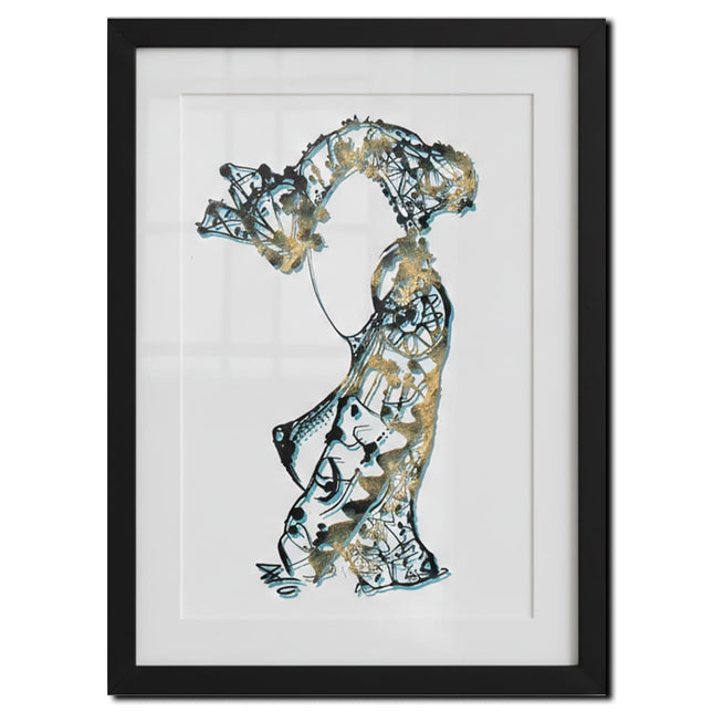 Affiche pop art Nox l'empreinte patinée noir et beige - Dessin contemporain WO