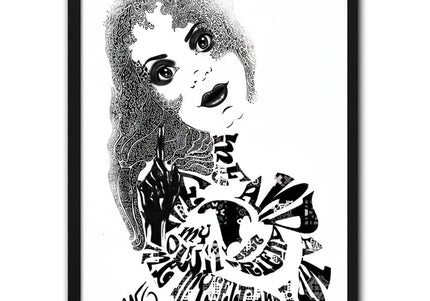 Affiche art contemporain femme Sasha Rebelle ténébreuse noir et blanc - Dessin WO