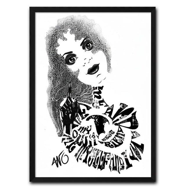 Affiche art contemporain femme Sasha Rebelle ténébreuse noir et blanc - Dessin WO