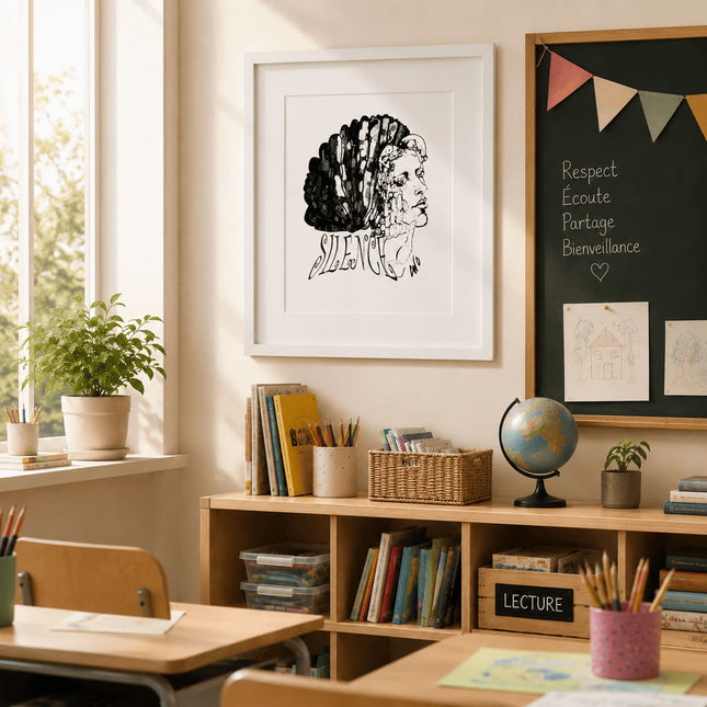 idee-cadeau-maitresse-atsem-fin-annee-scolaire-affiche-murale-imprime-silence-artiste-wo