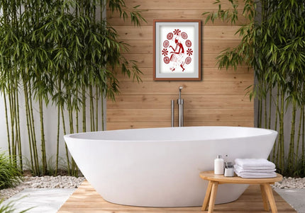 affiche A4 A3 illustration terracotta WO appel du rythme enraciné décoration murale salle de bain style zen bois bambou