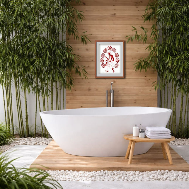 affiche A4 A3 illustration terracotta WO appel du rythme enraciné décoration murale salle de bain style zen bois bambou