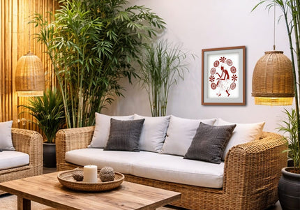poster illustration terracotta WO appel du rythme enraciné affiché dans salon décoration intérieure naturelle art mural contemporain