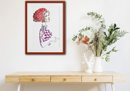 Dessin grand format Louise Insoumise éclatante rose vibrant - Poster art contemporain féminin WO