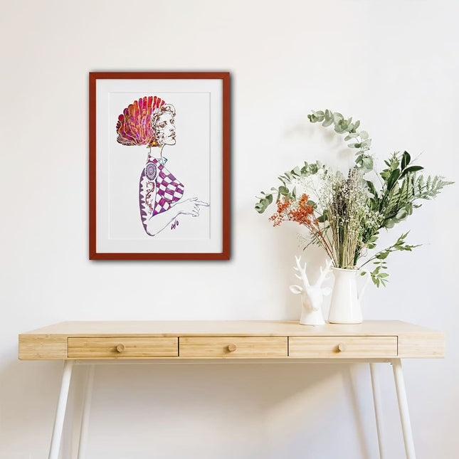 Dessin grand format Louise Insoumise éclatante rose vibrant - Poster art contemporain féminin WO