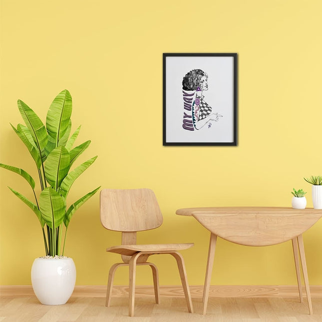Dessin WO grand format Louise My Way mauve - Poster art contemporain montre ton chemin WOstore