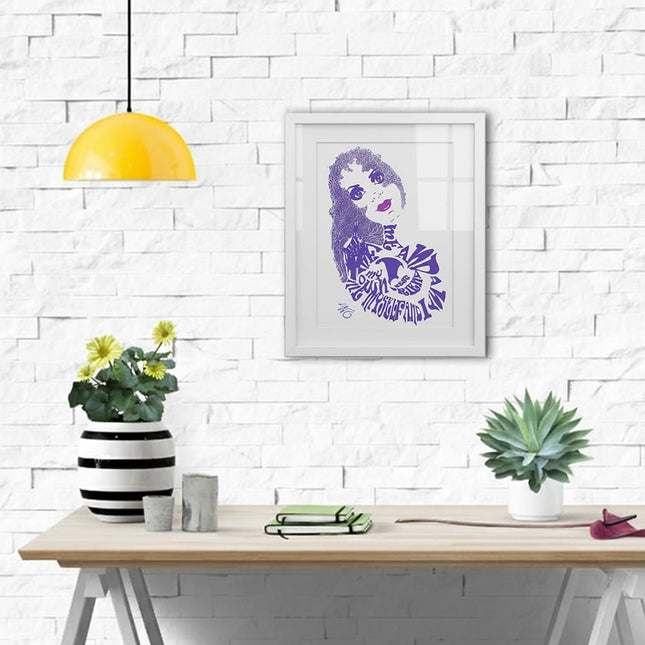 Dessin grand format Sasha Rebelle indigo violet - Poster art contemporain féminin WO