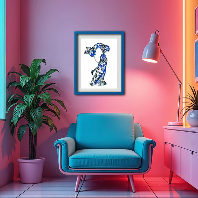 dessin original Nox l'empreinte fluide encadrée bleu - Décoration murale pop art France WO