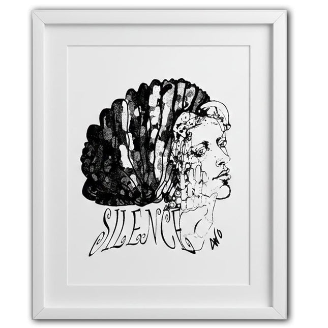 Détail dessin féminin Jade Silence affirmé noir et blanc - Illustration artistique WO