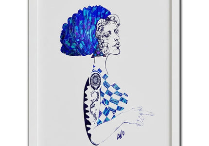 Détail dessin féminin Louise Insoumise abyssale bleu profond - Illustration artistique WO