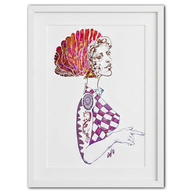 Détail dessin fait main féminin Louise Insoumise éclatante rose lumineux - Illustration artistique WO