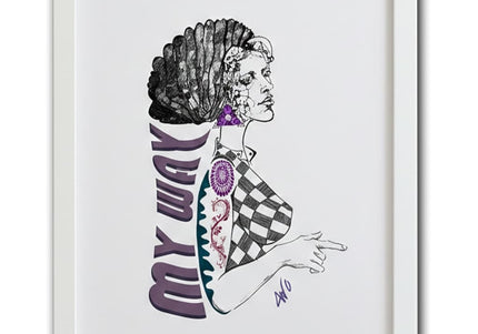 Détail dessin féminin Louise My Way mauve violet - Illustration montre ton chemin WO
