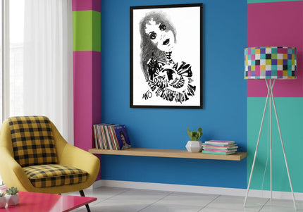 Détail dessin féminin Sasha Rebelle ténébreuse noir intense - Illustration artistique WO