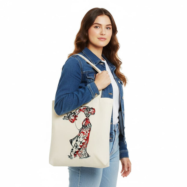 Détails tote bag artistique Nox l'empreinte ardente orange rouge ardent - Illustration pop art WO