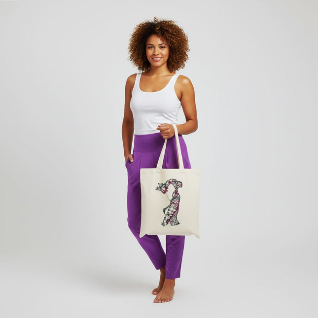 Détails tote bag artistique Nox l'empreinte fragmentée graphique violet - Illustration pop art WO