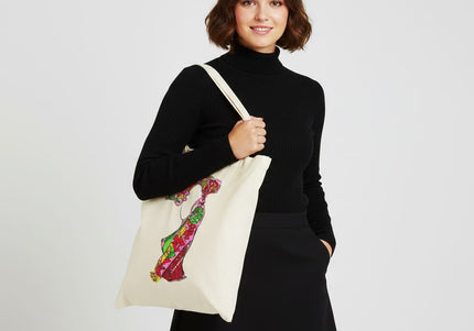 Détails tote bag artistique Nox l'empreinte incandescente rose fuchsia vibrant - Illustration pop art WO