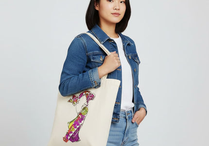 Détails tote bag artistique Nox l'empreinte naissante beige minimaliste - Illustration pop art WO