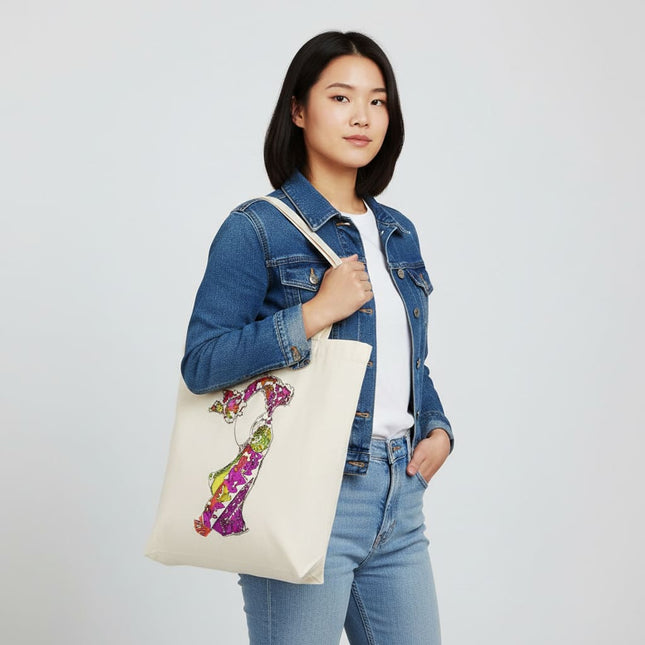 Détails tote bag artistique Nox l'empreinte naissante beige minimaliste - Illustration pop art WO