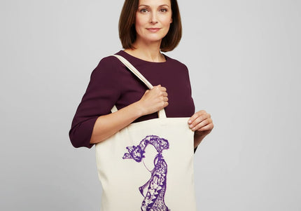 Détails tote bag artistique Nox l'empreinte nocturne violet - Illustration pop art WO