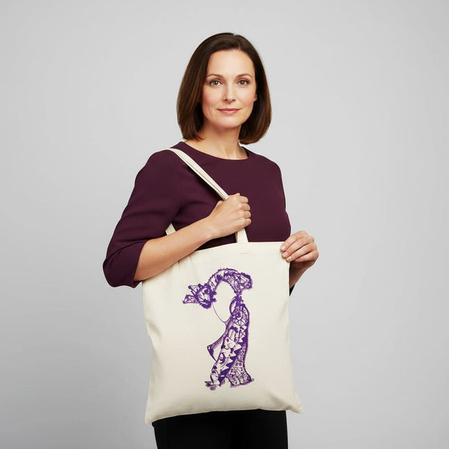 Détails tote bag artistique Nox l'empreinte nocturne violet - Illustration pop art WO