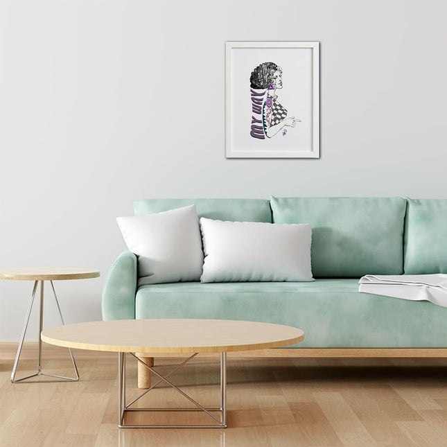 Illustration Louise My Way montre ton chemin encadrée - Décoration murale mauve France WO