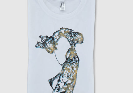 T-shirt art Nox l'empreinte patinée beige - Création artistique graphique pop art WO