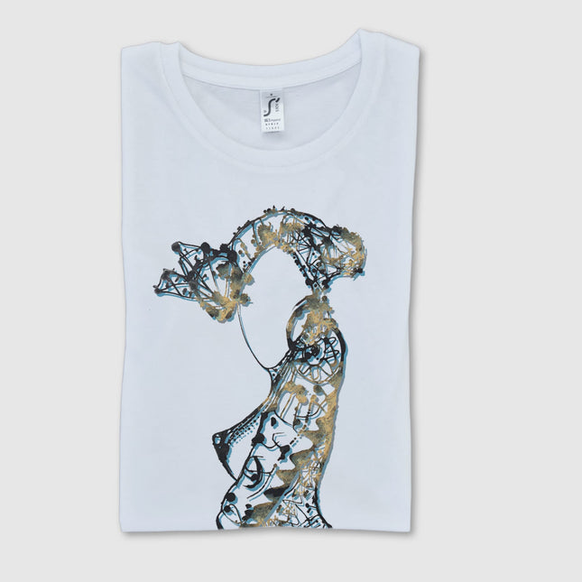 T-shirt art Nox l'empreinte patinée beige - Création artistique graphique pop art WO