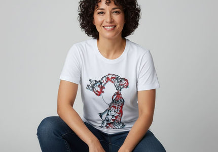 T-shirt femme Nox l'empreinte ardente porté - Vêtement artistique orange WO