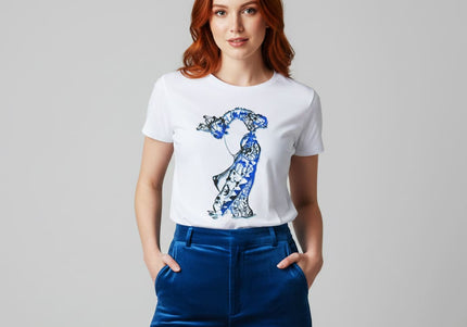 T-shirt femme Nox l'empreinte fluide porté - Vêtement artistique bleu WO