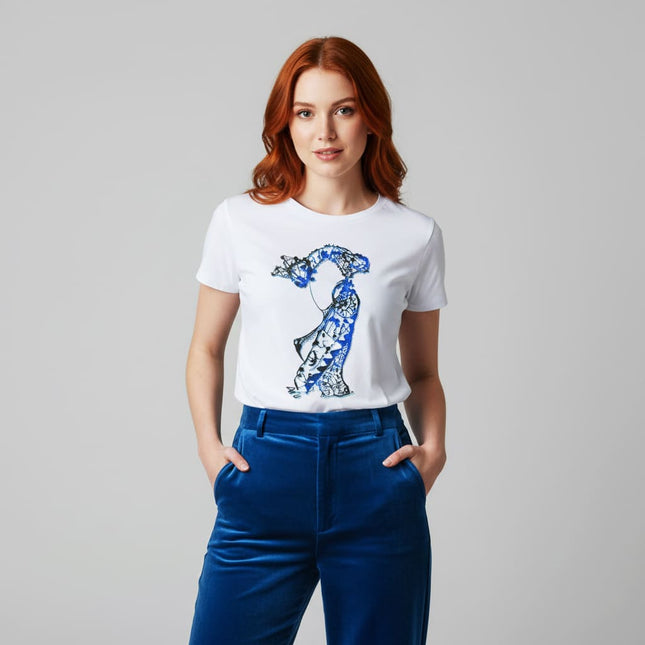 T-shirt femme Nox l'empreinte fluide porté - Vêtement artistique bleu WO